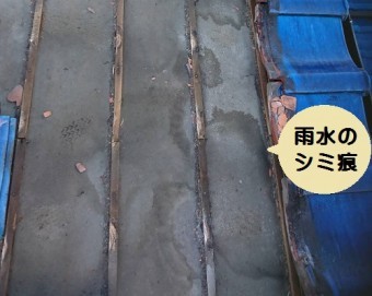 防水紙雨水のシミ