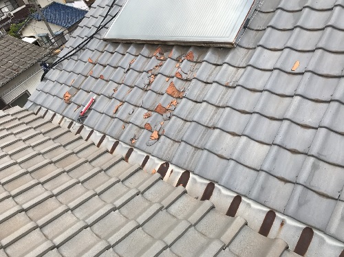福山市雨漏りした瓦屋根修理雨漏り屋根工事前写真