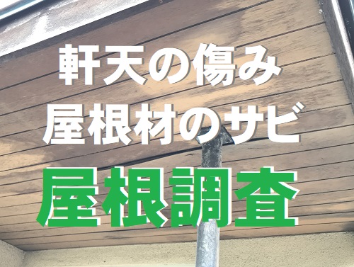 広島県府中市にて傷んで軒天が剥がれかけた玄関ポーチの屋根調査