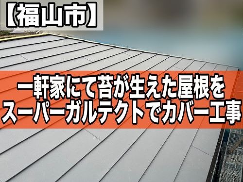 福山市の一軒家にて苔が生えた屋根をスーパーガルテクトでカバー工事