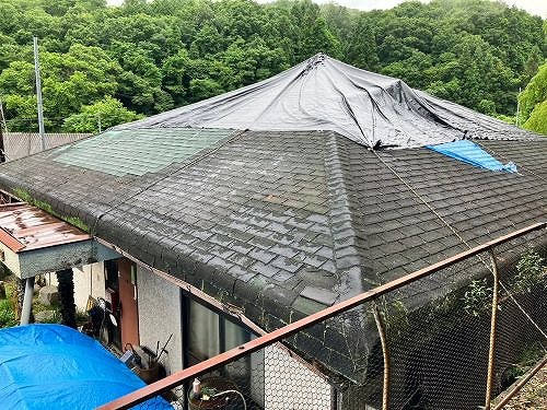 神石高原町にて雨漏り等で葺き替え検討している一軒家の調査