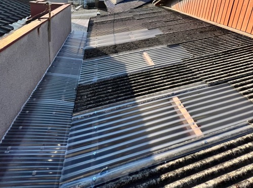 福山市でスレート波板と塩ビ波板が混合している屋根の波板張り替え工事でポリカ波板を使用工事アフター