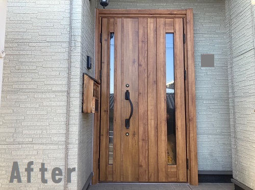 福山市にてカバー工法で玄関ドア交換にYKKAP『ドアリモ』を採用！おしゃれなドアリフォームアフター