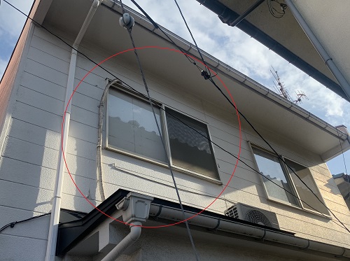 福山市にてカバー工法を用いた外付サッシの窓交換のご相談で採寸現地調査住宅２階窓