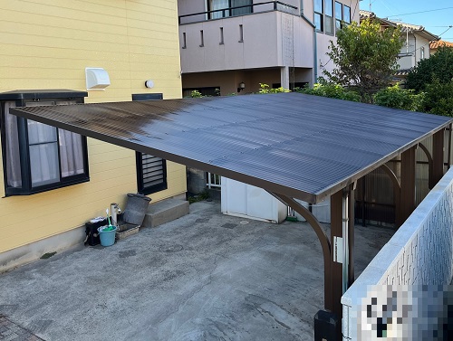 福山市カーポート屋根材ポリカーボネート製波板設置工事完了