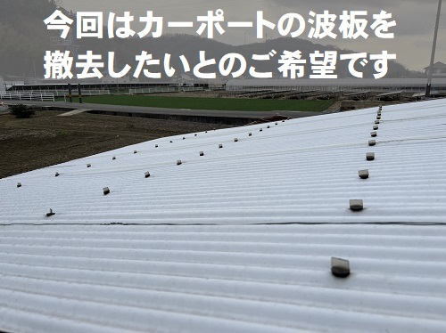 福山市にて塩ビ製波板が飛んだカーポート屋根材取り外し工事無料調査屋根材を撤去の御依頼
