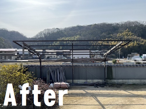 福山市にて塩ビ製波板が飛んだカーポート屋根材解体工事アフター