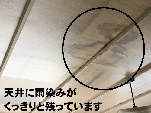 広島県府中市にてクロスが剥がれるほどの雨漏りで瓦屋根を調査天井の雨染み