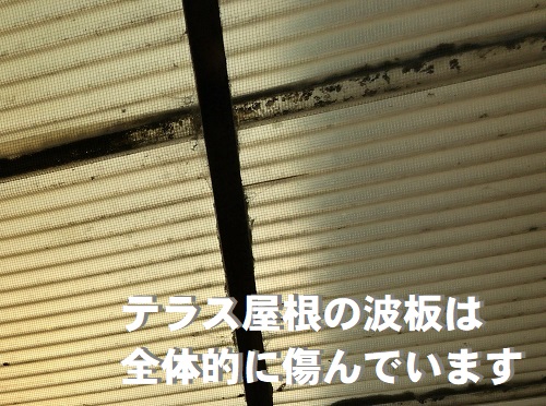府中市テラス屋根調査波板の傷み