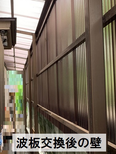 福山市ストックヤード波板取り替え工事新しいポリカ波板壁材