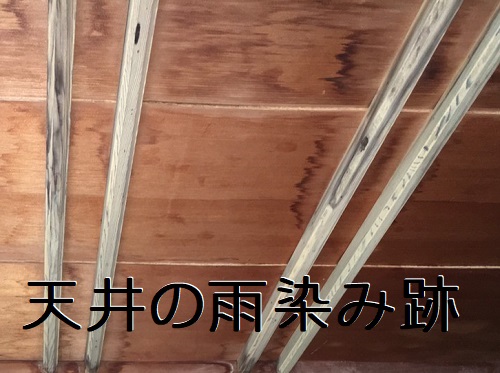 福山市１階和室広縁天井の雨シミ跡