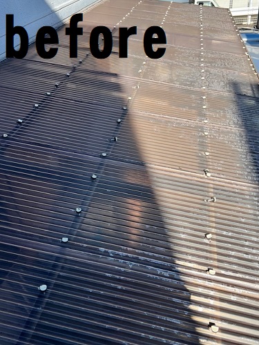 福山市で強風時にバタバタするテラス屋根の留め具交換工事before