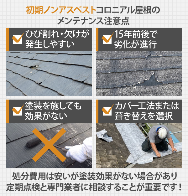 初期ノンアスベストコロニアル屋根のメンテナンス注意点
